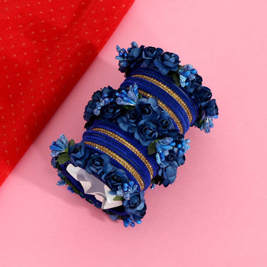 blue color rose floral bangles set: 2.6 (trb114blu-2.6)